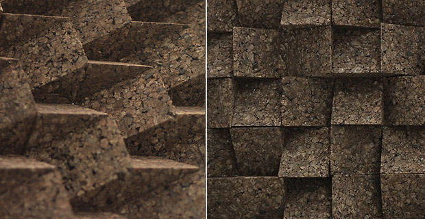 Superfici di sughero tridimensionali per l'arredamento e l'isolamento acustico