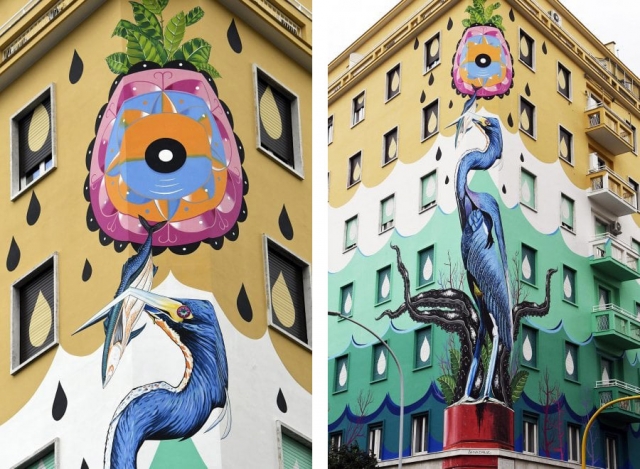 I dettagli del murales antismog a Roma.